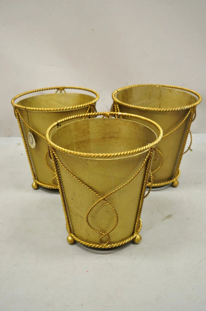 Vintage Italian Hollywood Regency Gold Gilt Iron Tole Wastebasket Trashcan