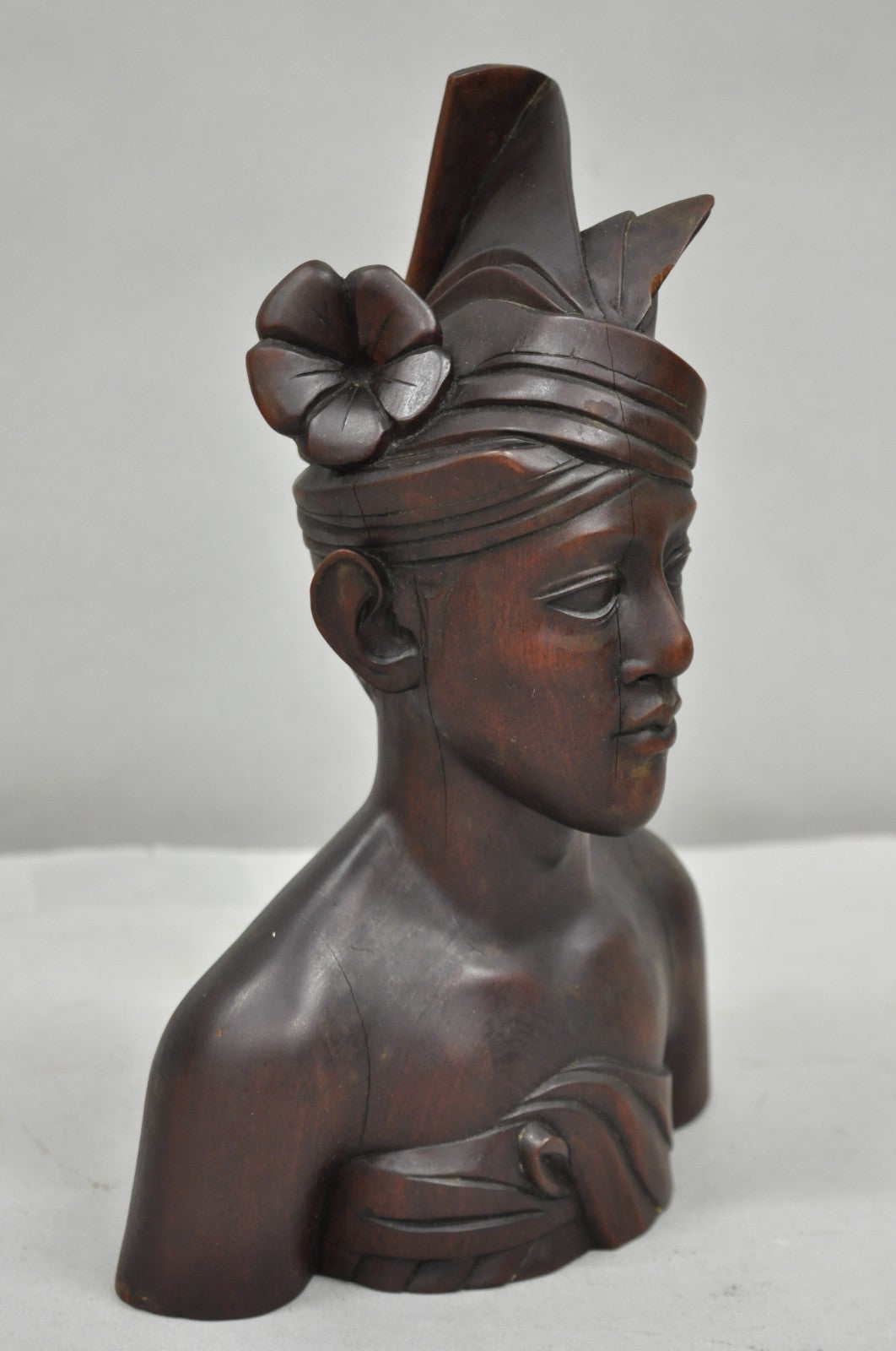 Vintage Carved Wood Balinese Indonesian Bali Woman Man Bust Sculpture