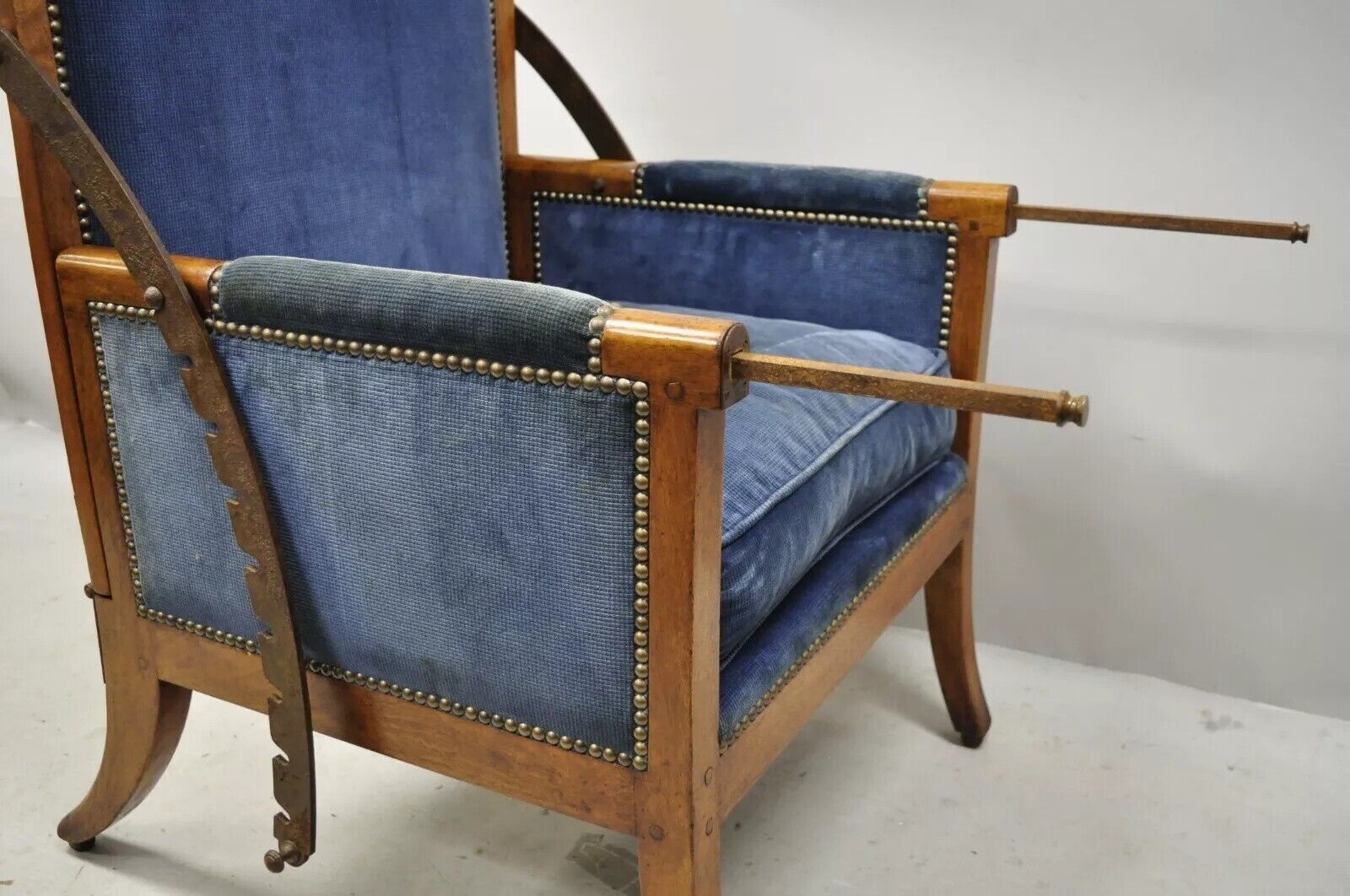19th C Italian Biedermeier Mahogany Reclining Lounge Chair w/ Cast Iron Hardware