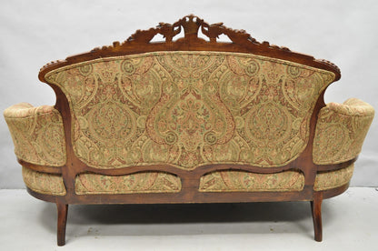 Antique Eastlake Victorian Carved Burl Walnut Parlor Set Sofa & 2 Chairs - 3 Pcs