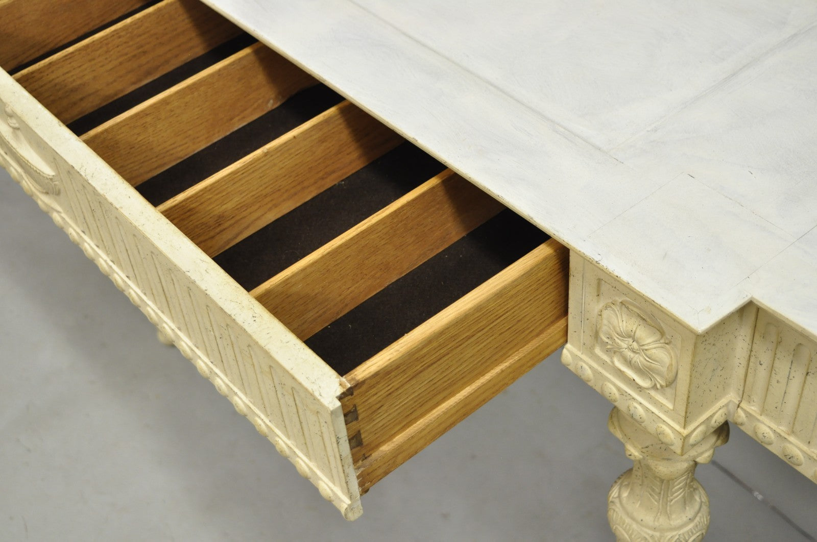 Vintage Maslow Freen English Adam Style White 3 Drawer Sideboard Console Table
