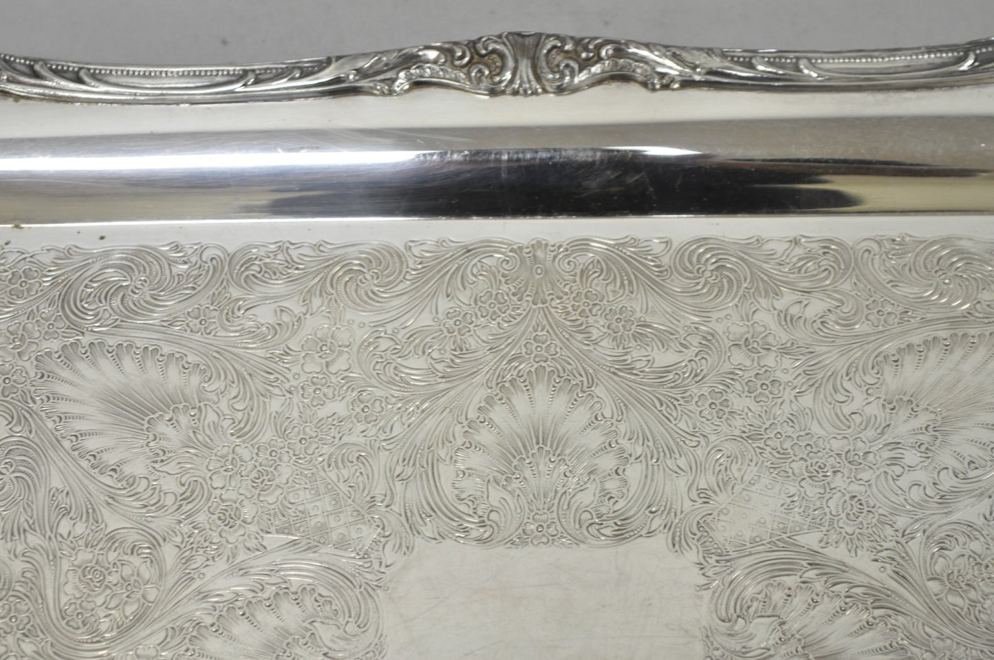 Vintage WM Rogers 290 Silver Plated Twin Handle Footed Bar Serving Platter Tray