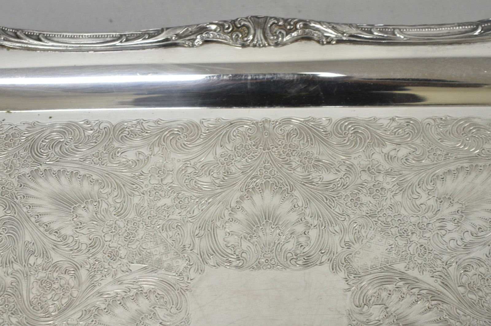 Vintage WM Rogers 290 Silver Plated Twin Handle Footed Bar Serving Platter Tray