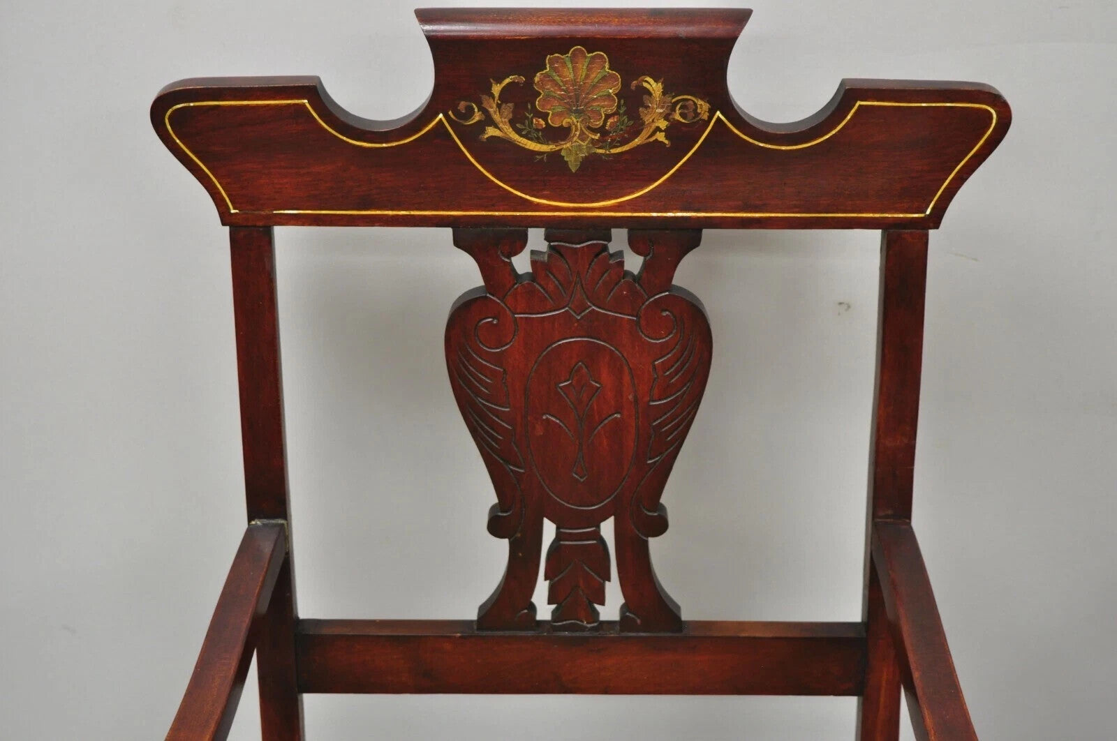 Antique Eastlake Victorian Carved Mahogany Parlor Arm Chairs w/ Inlay - a Pair
