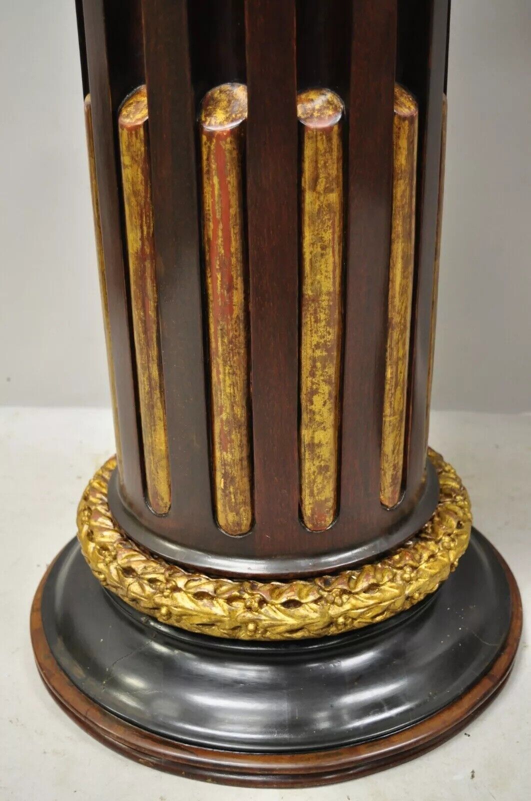 Italian Classical Carved Polychrome Gold Gilt Corinthian Column Pedestals - Pair