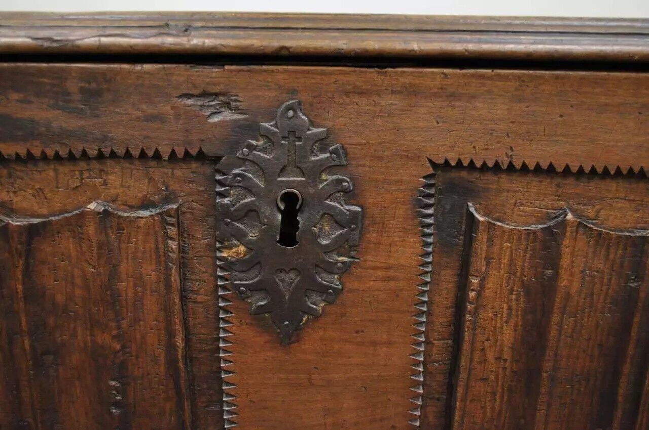 Antique 18th C. Gothic Renaissance Chestnut Large Coffer Blanket Chest Trunk