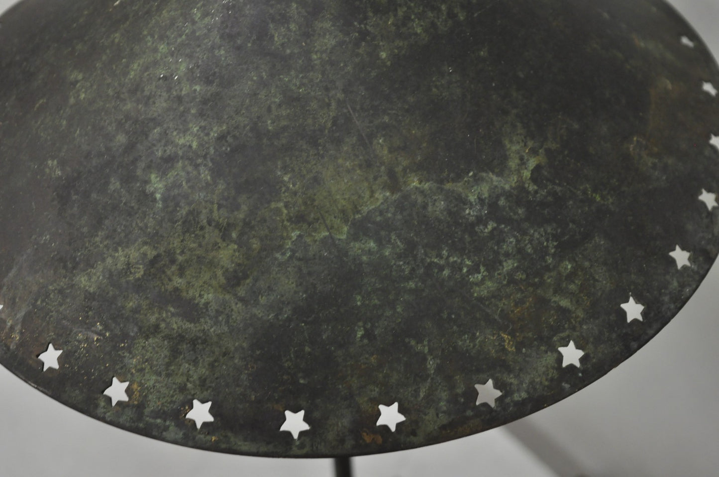 Brutalist Mid Century Modern Verdigris Green Bronze Star Cutout Small Table Lamp