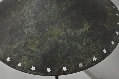 Brutalist Mid Century Modern Verdigris Green Bronze Star Cutout Small Table Lamp