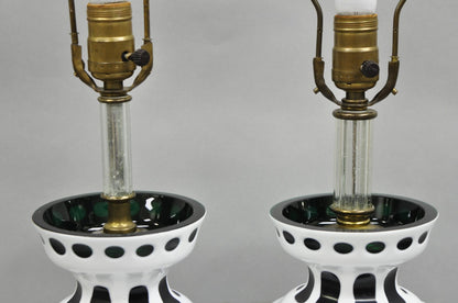 Antique Bohemian Green & White Fruit Harvest Czechoslovakian Table Lamps - Pair
