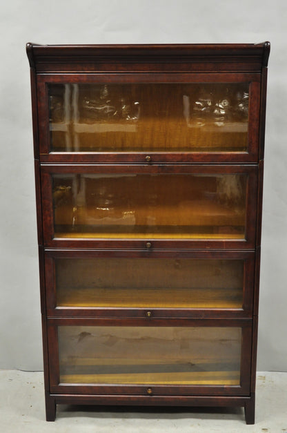 Antique Mahogany 4 Section Barrister Bookcase Glass Door Stacking Lawyer Cabinet