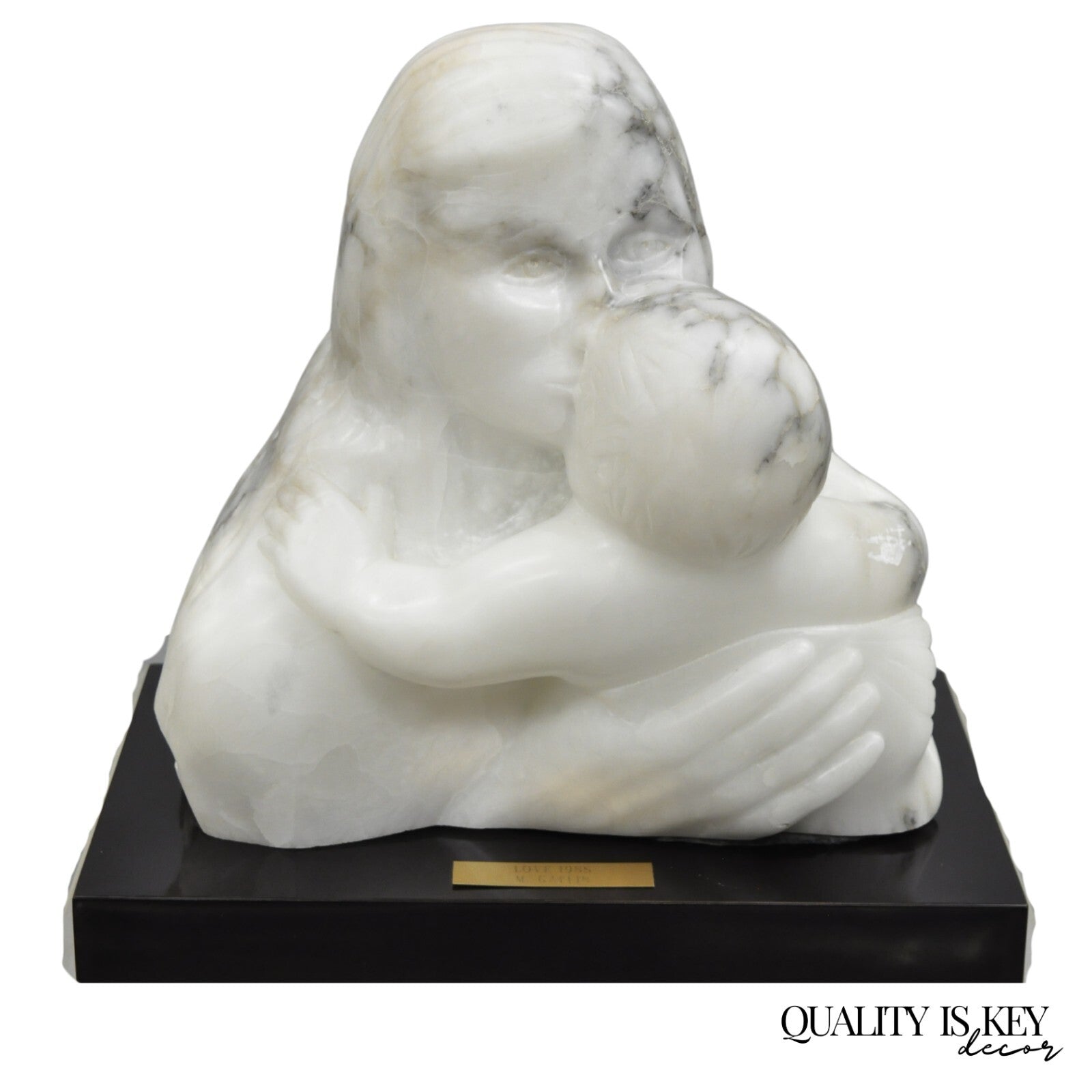 Morton Gaffin "Love, 1988" Modernist Mother & Child White Alabaster Sculpture