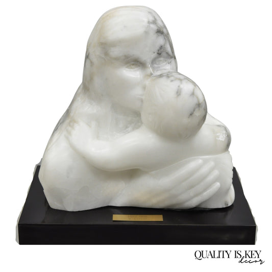 Morton Gaffin "Love, 1988" Modernist Mother & Child White Alabaster Sculpture
