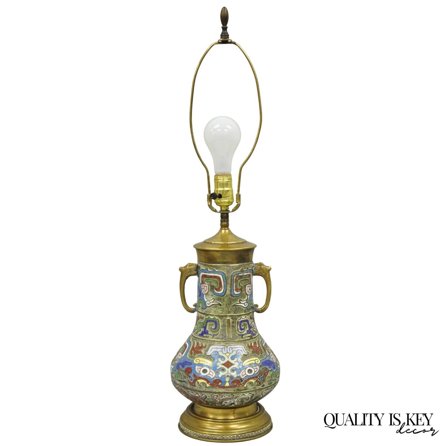Vintage Chinese Porcelain Enamel Bronze Cloisonne Champleve Vase Table Lamp
