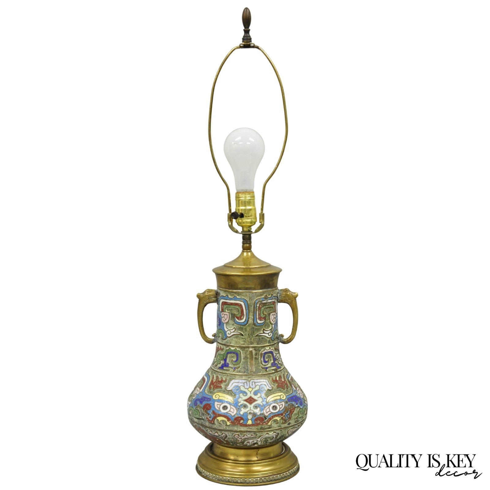 Vintage Chinese Porcelain Enamel Bronze Cloisonne Champleve Vase Table Lamp