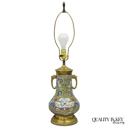 Vintage Chinese Porcelain Enamel Bronze Cloisonne Champleve Vase Table Lamp