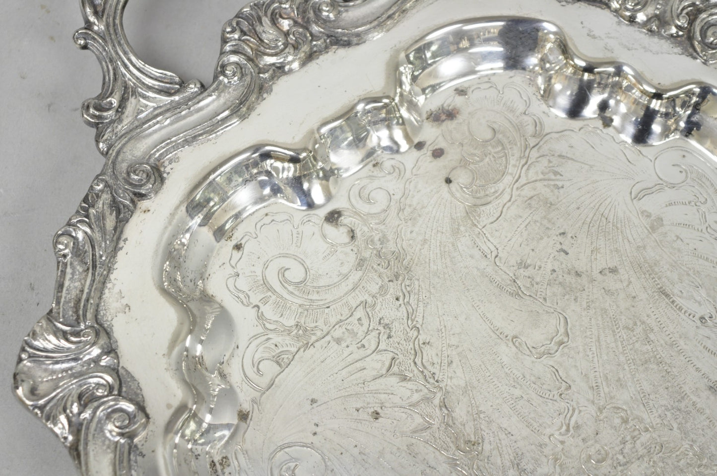 Vintage Sheffield Baroque Silver Plated Long Narrow Serving Platter Bar Tray