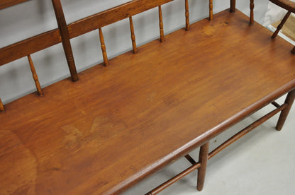 Antique American Colonial Farmhouse Spindle Back Pine Wood 8 Leg 72" Long Bench