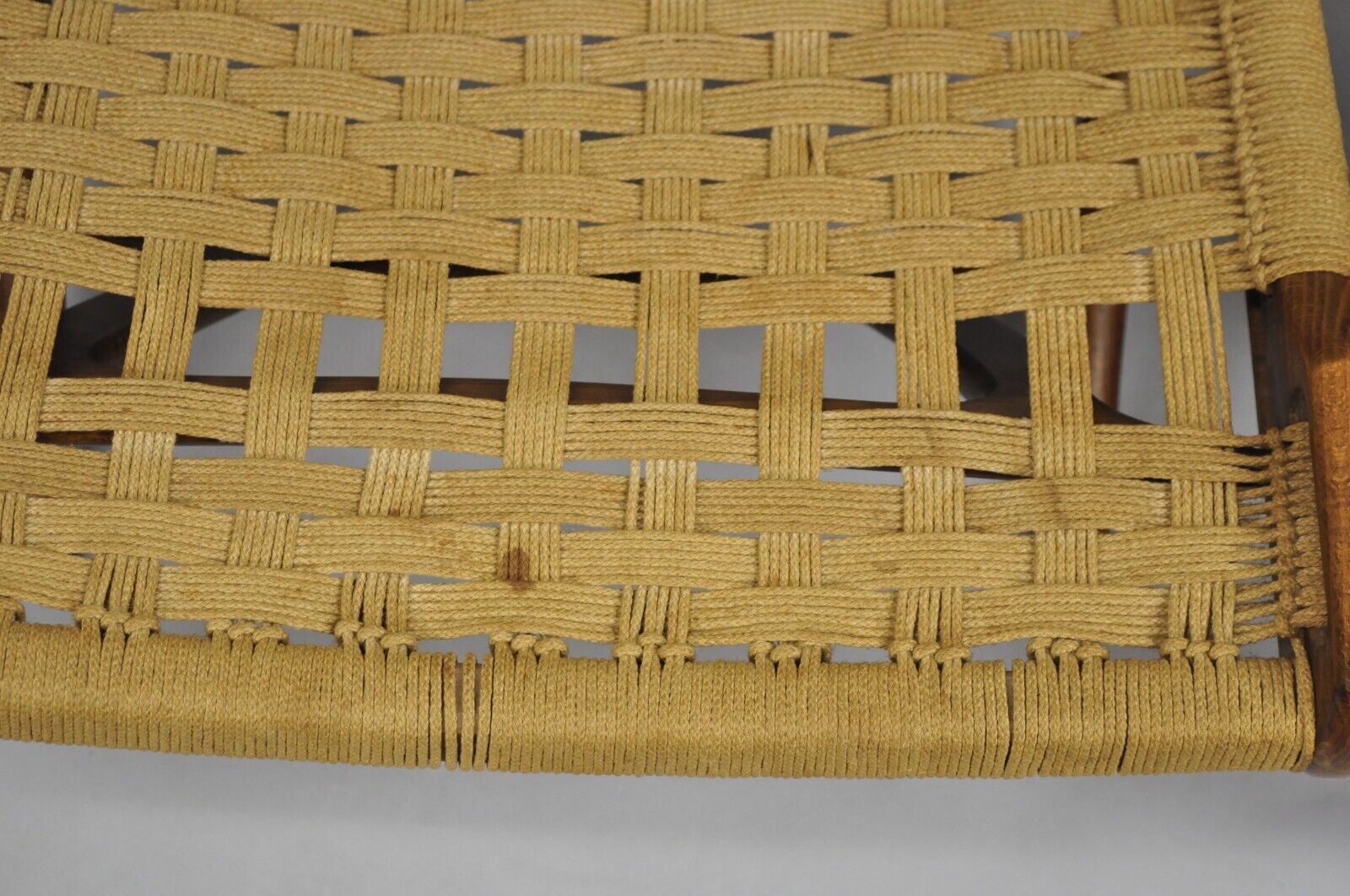 Vintage Mid Century Modern Woven Rope Wooden Folding Lounge Chair - a Pair