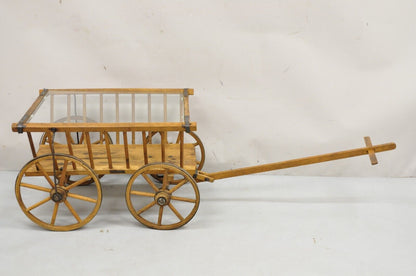 Antique French Primitive Wooden Goat Cart Wagon Farmhouse Glass Top Coffee Table
