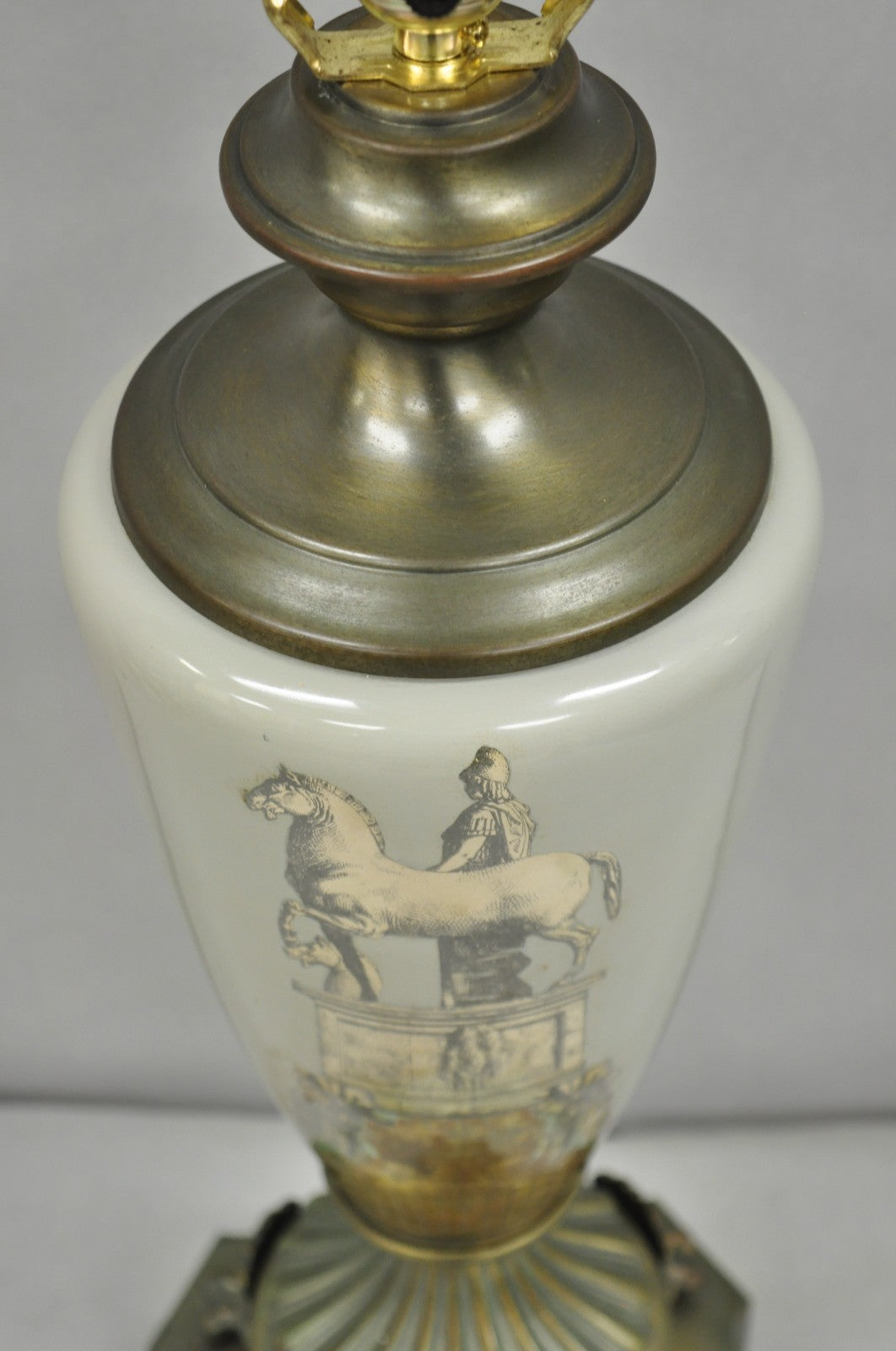 Vintage Roman Classical Style Gray Porcelain Urn Neoclassical Table Lamp - Pair