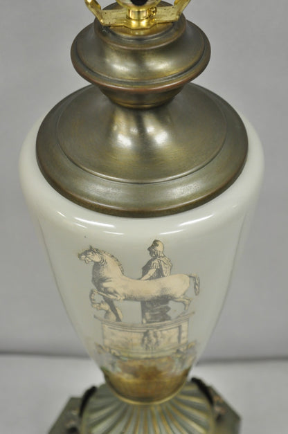 Vintage Roman Classical Style Gray Porcelain Urn Neoclassical Table Lamp - Pair
