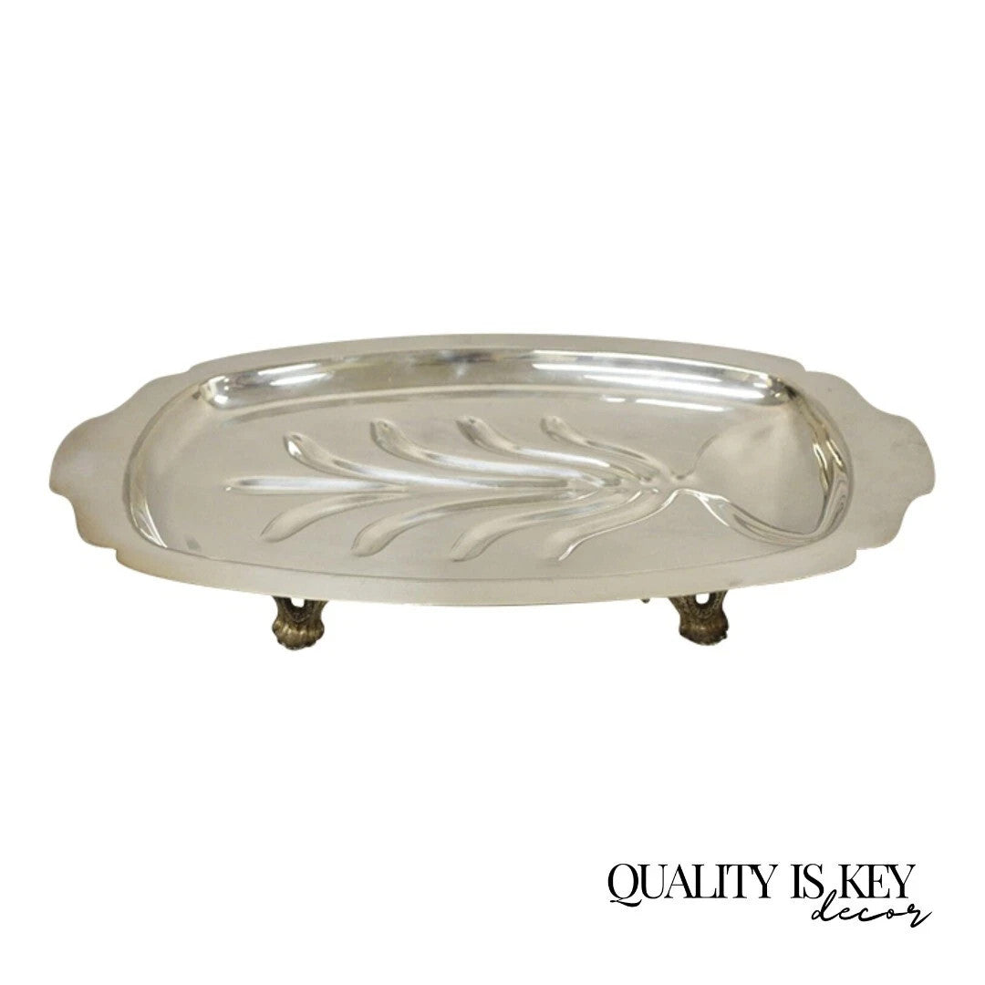 Vintage Regency Style Silver Plated 18" Footed Meat Tray Cutlery Serving Platter