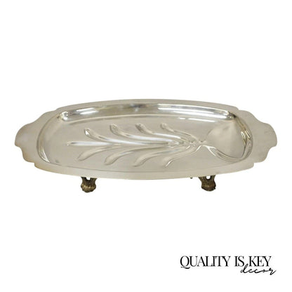 Vintage Regency Style Silver Plated 18" Footed Meat Tray Cutlery Serving Platter