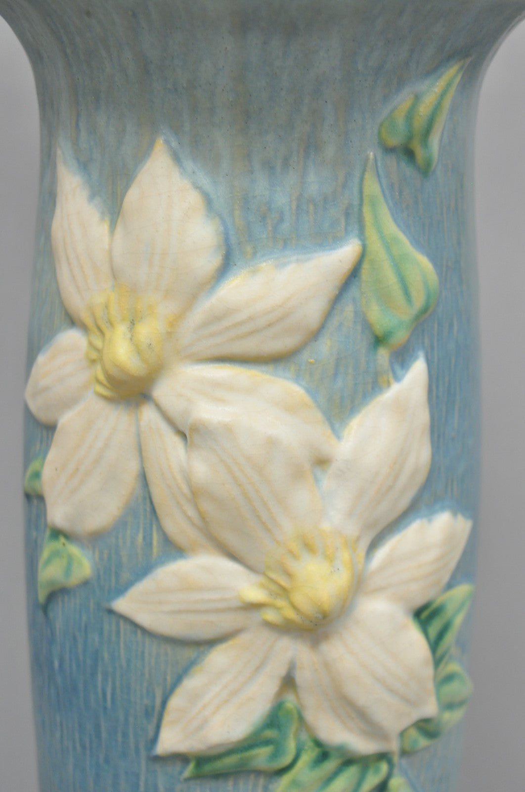 Vintage Roseville USA Blue Clematis Flower Art Pottery Jardiniere Pedestal Base