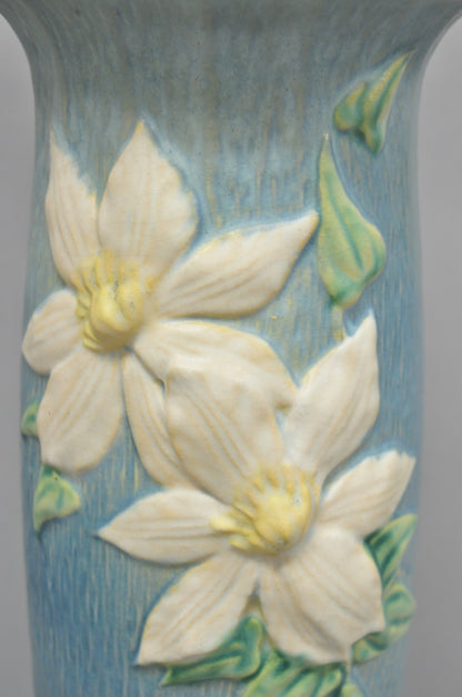 Vintage Roseville USA Blue Clematis Flower Art Pottery Jardiniere Pedestal Base
