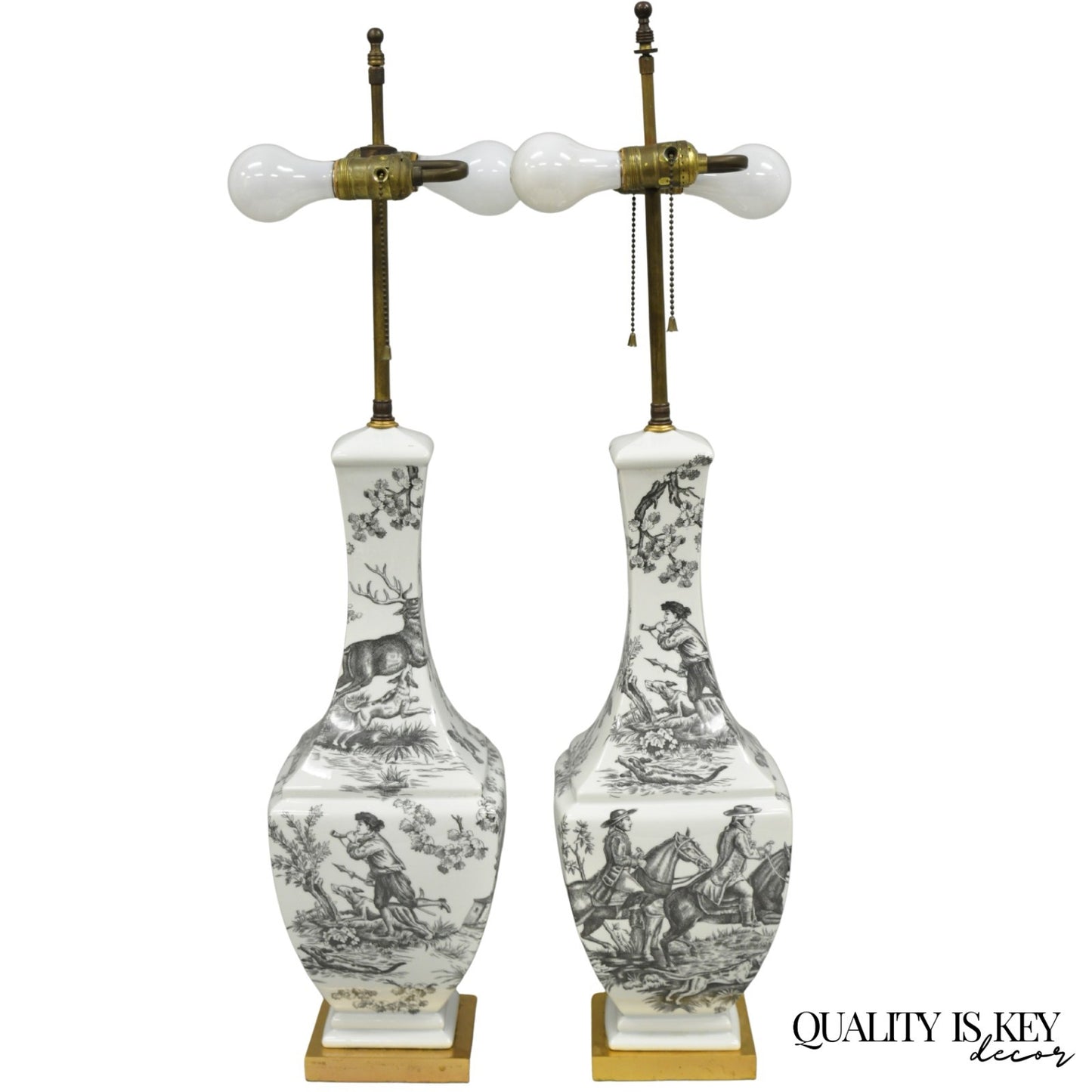 Porcelaine de Paris French Country Toile Porcelain Jardinierie Table Lamps Pair