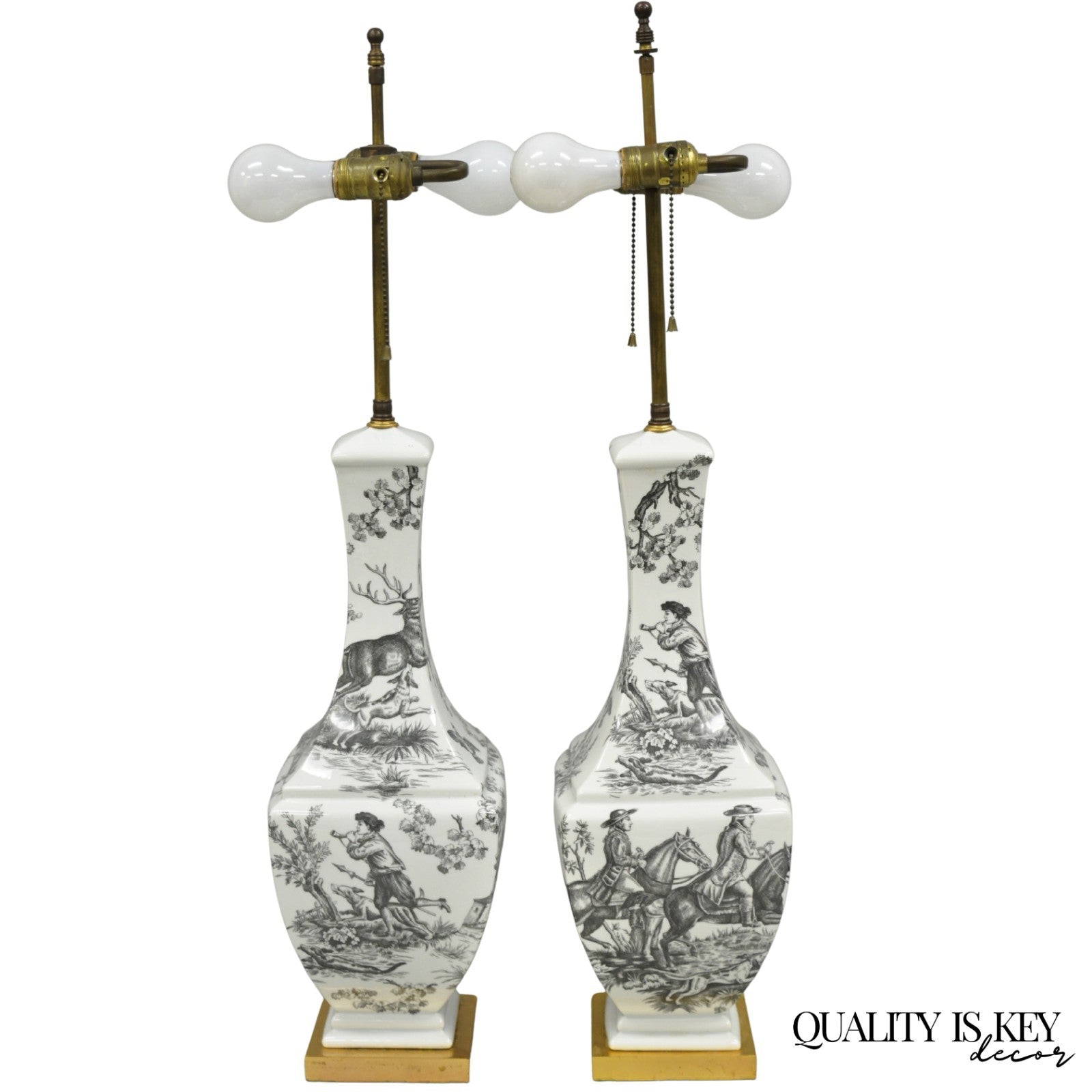 Porcelaine de Paris French Country Toile Porcelain Jardinierie Table Lamps Pair