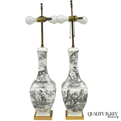 Porcelaine de Paris French Country Toile Porcelain Jardinierie Table Lamps Pair