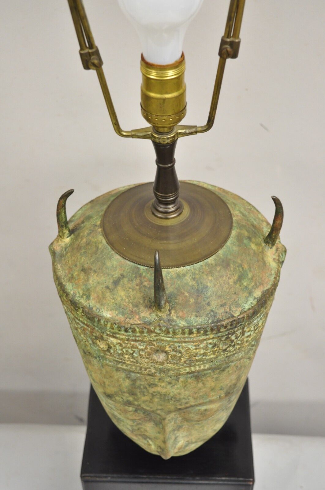 Vintage Thanh Le Vietnam Verdigris Bronze Siamese Buddha Bust Head Table Lamp