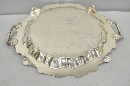 Vintage Victorian Silver Plated Round Scalloped Twin Handle Bar Serving Tray