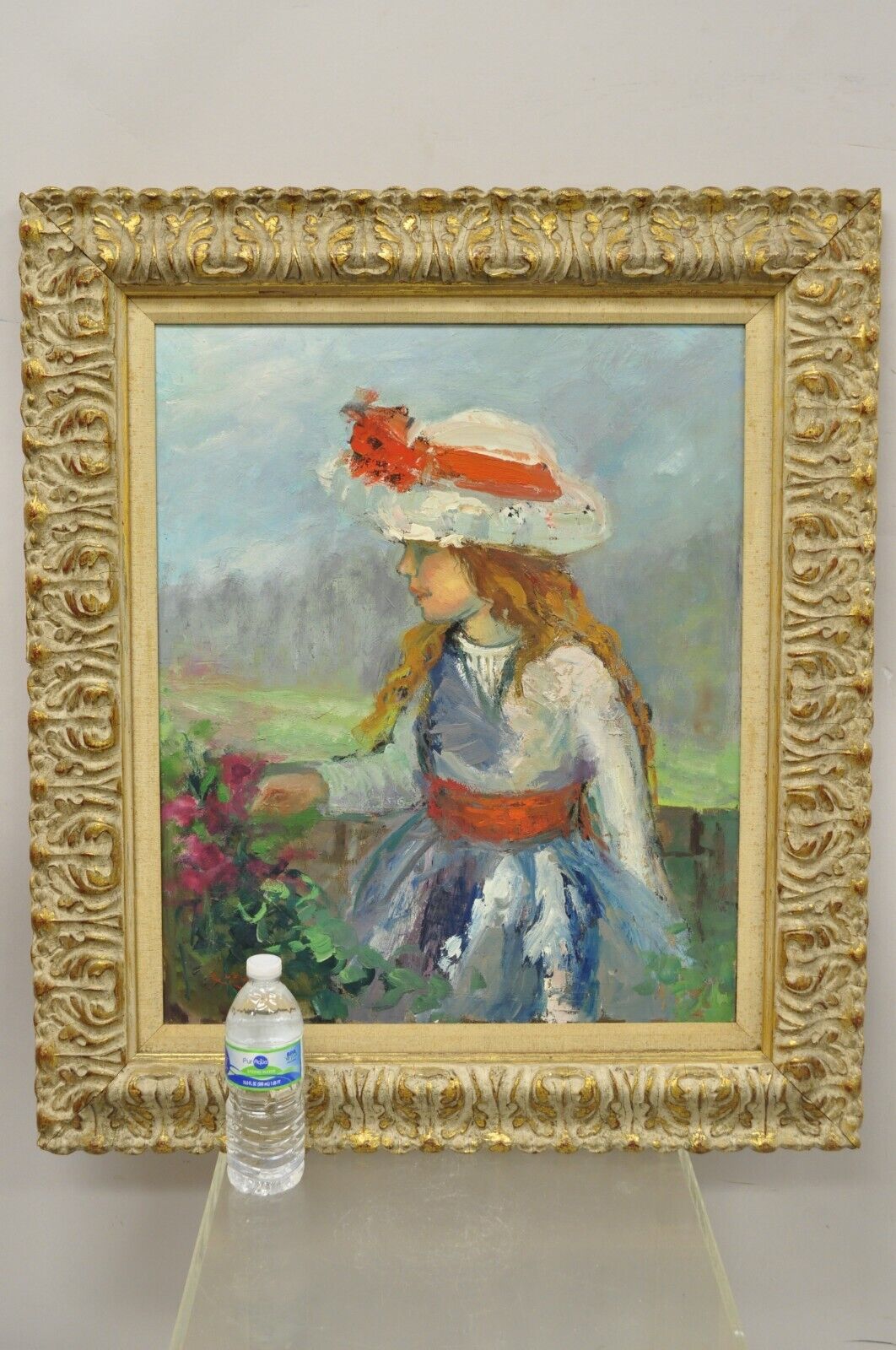 Zaza Meuli (1892) Oil on Canvas Framed Impressionist Girl in Hat with Orange Bow