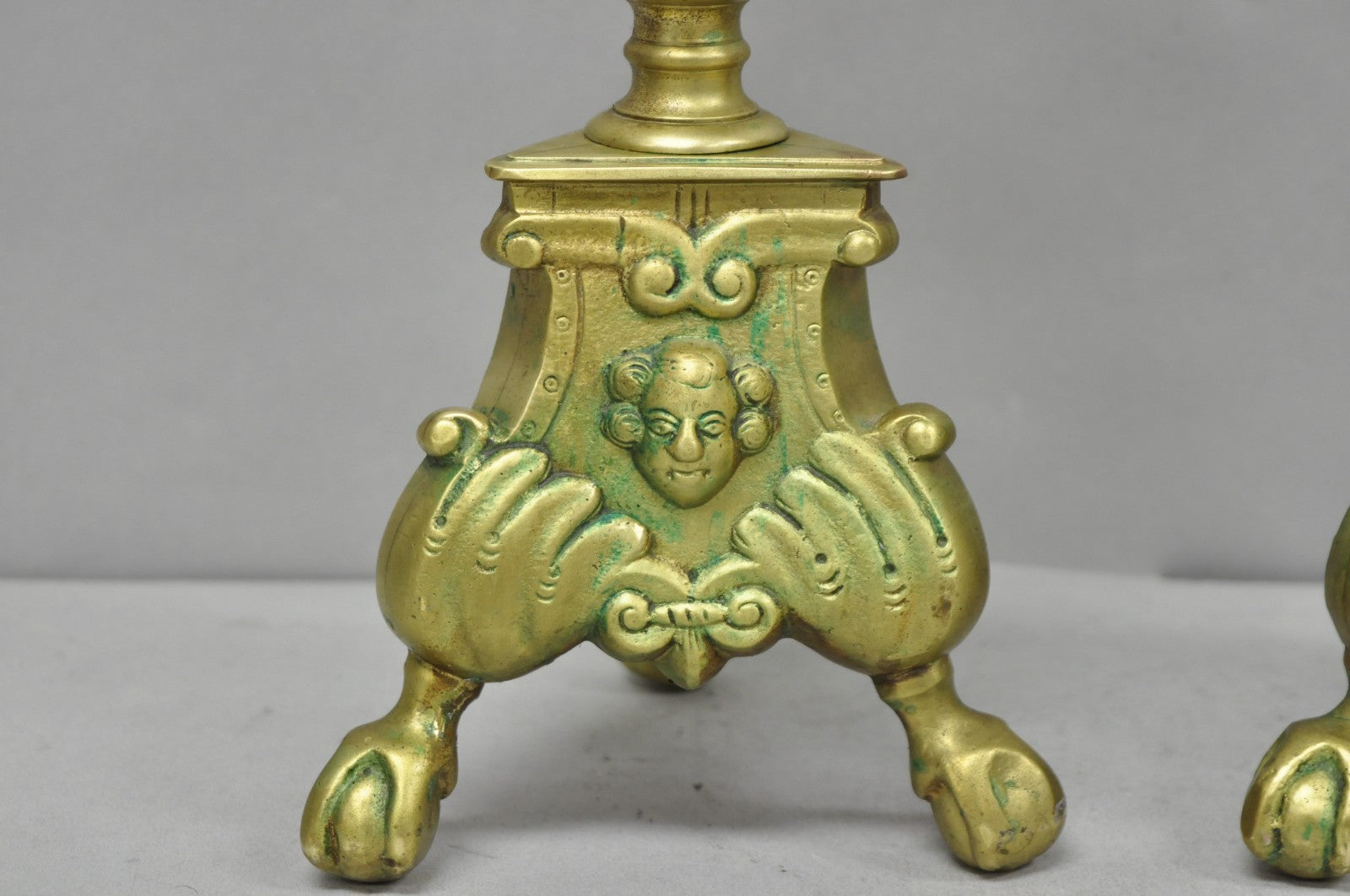 Vintage French Renaissance Brass Figural Candlestick Pricket Candleholder a Pair