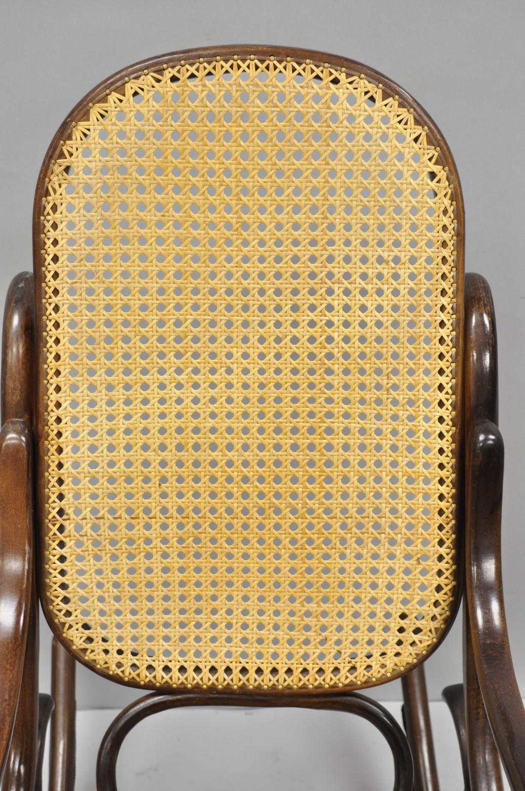 Vintage Mid Century Modern Thonet Style Bentwood & Cane Rocker Rocking Chair (A)