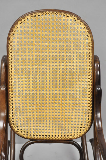 Vintage Mid Century Modern Thonet Style Bentwood & Cane Rocker Rocking Chair (A)