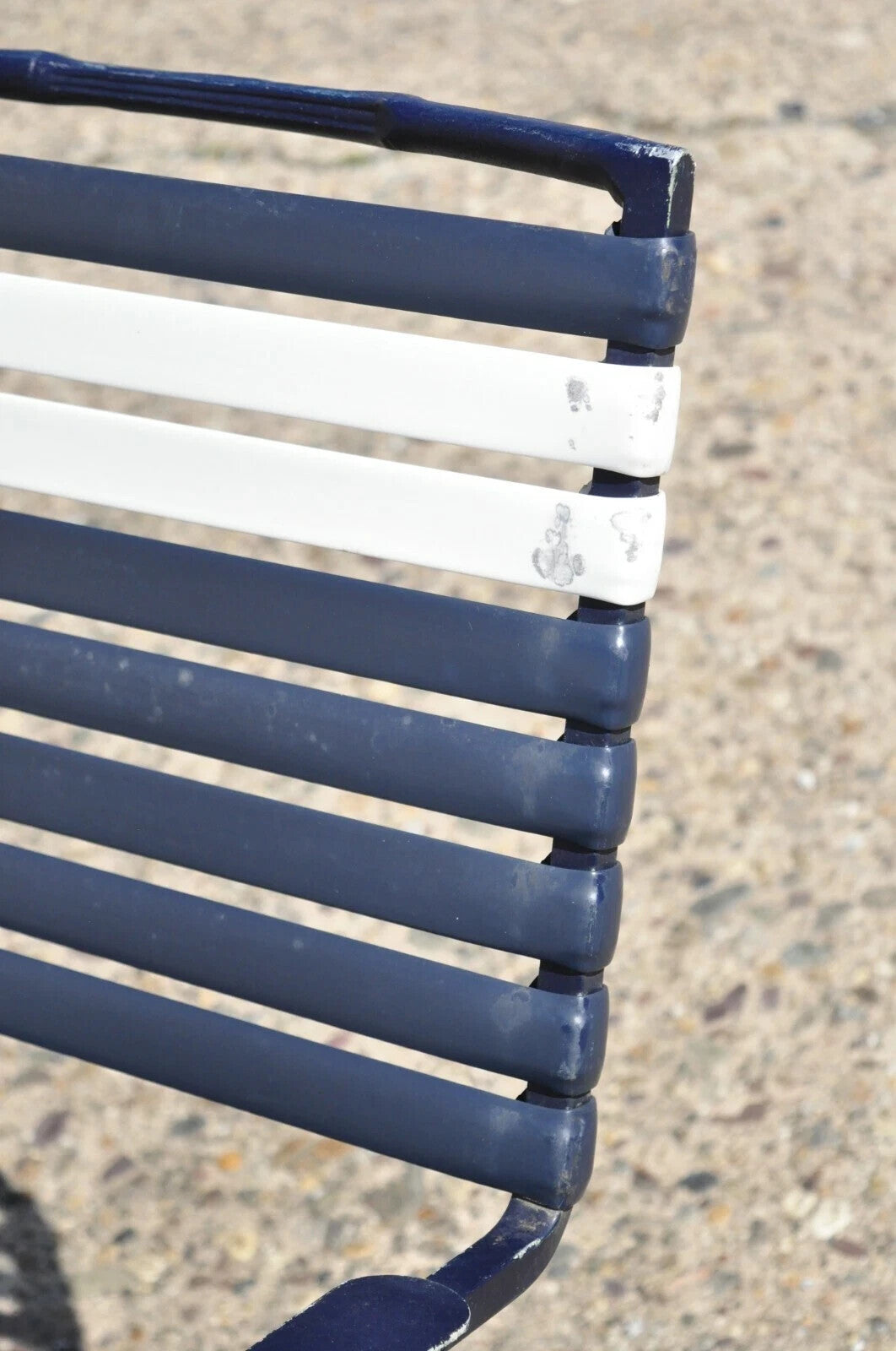 Vintage Mid Century Modern Faux Bamboo Aluminum Vinyl Strap Blue Patio Loveseat