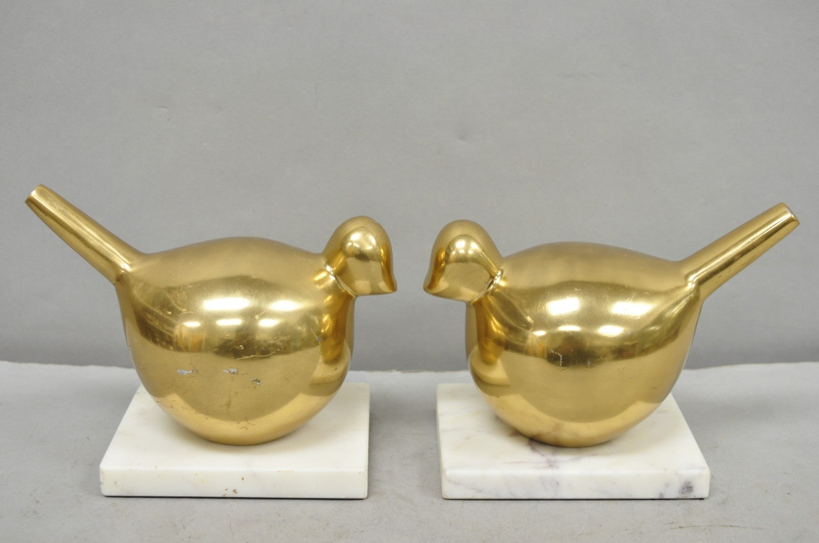 Modern Gold Marble Pheasant Quail Bird Dove Brass Modernist Sculpture - a Pair