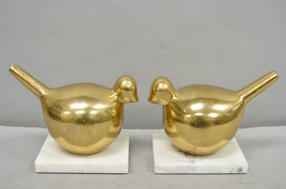 Modern Gold Marble Pheasant Quail Bird Dove Brass Modernist Sculpture - a Pair