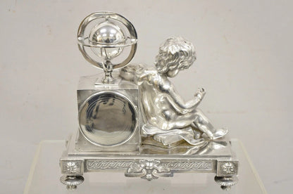 French Louis XV M Franjus Raison & Boyer Silver Plated Bronze Putto Mantel Clock