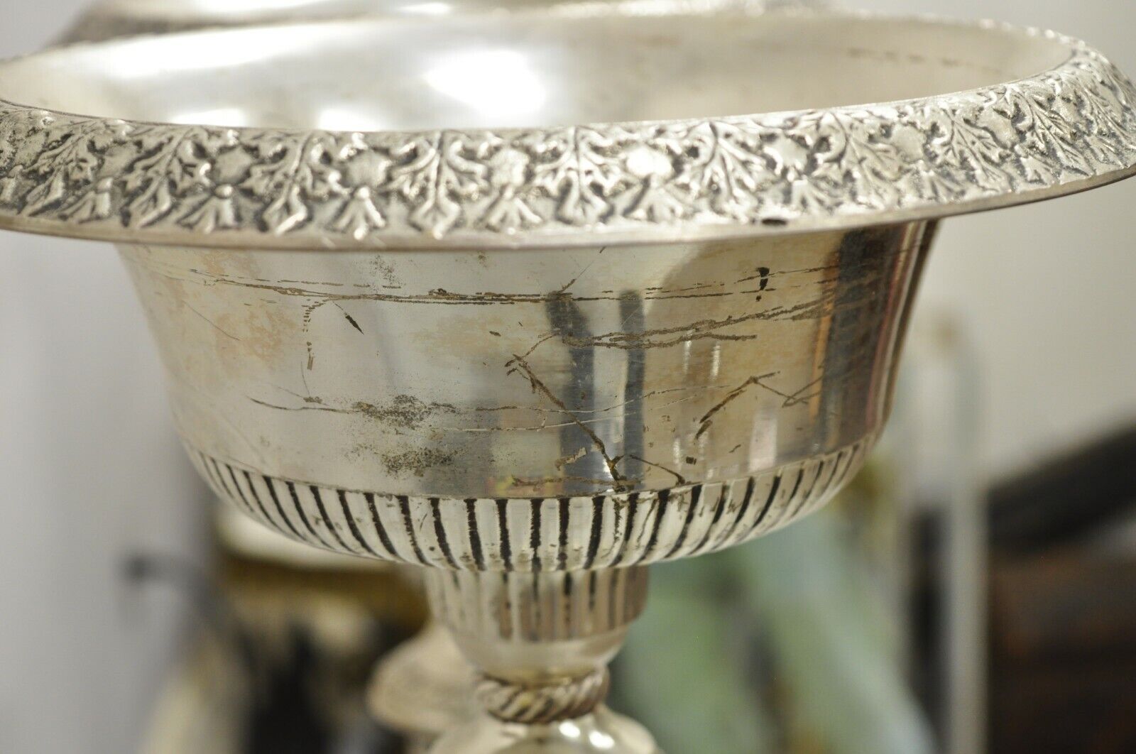 Silver Plated Metal Tall Ornate French Style 28" Compote Centerpiece - a Pair