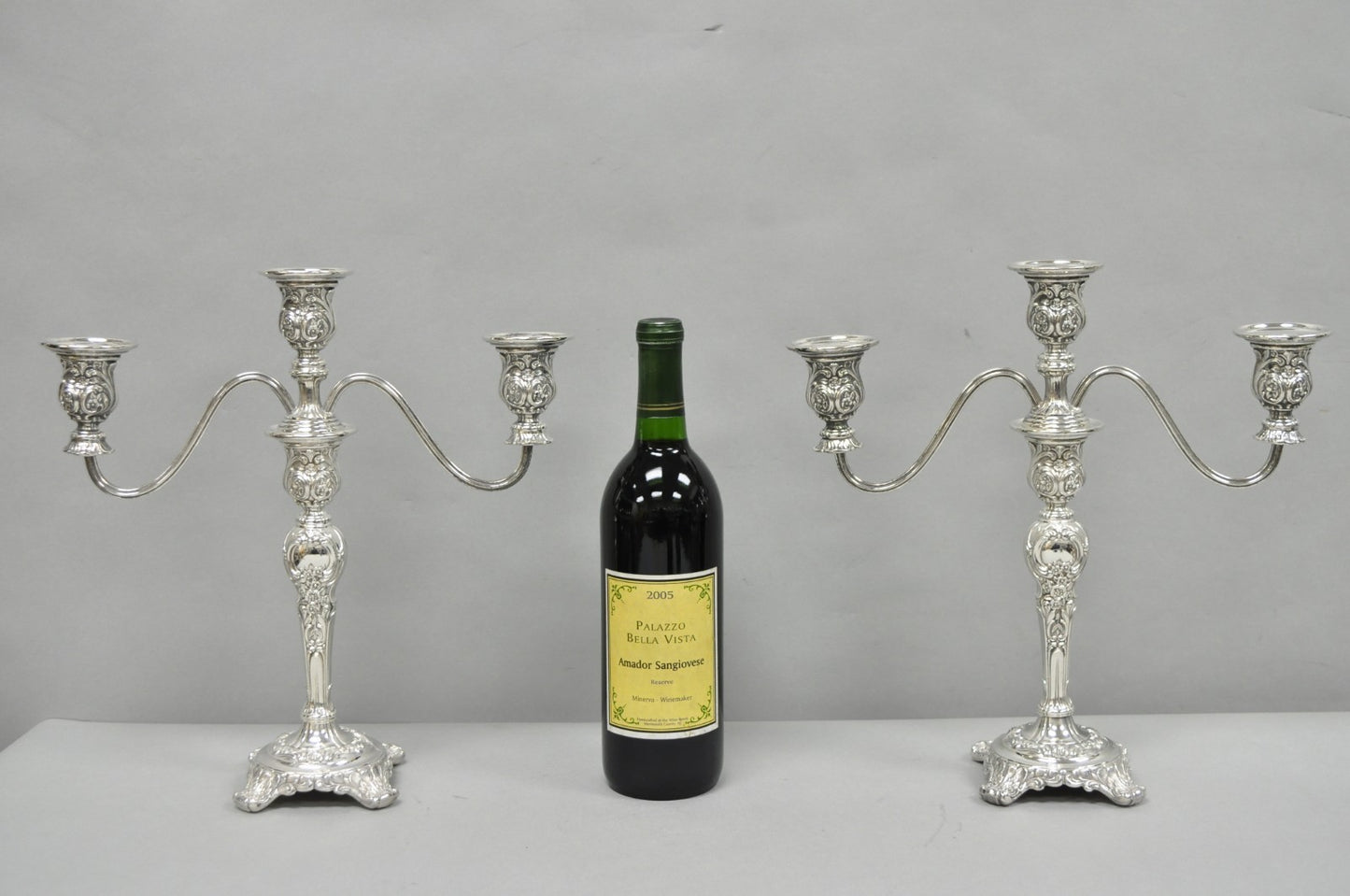 Vintage WM Rogers & Son Silver Plated 3 Arm Convertible Candelabra - a Pair