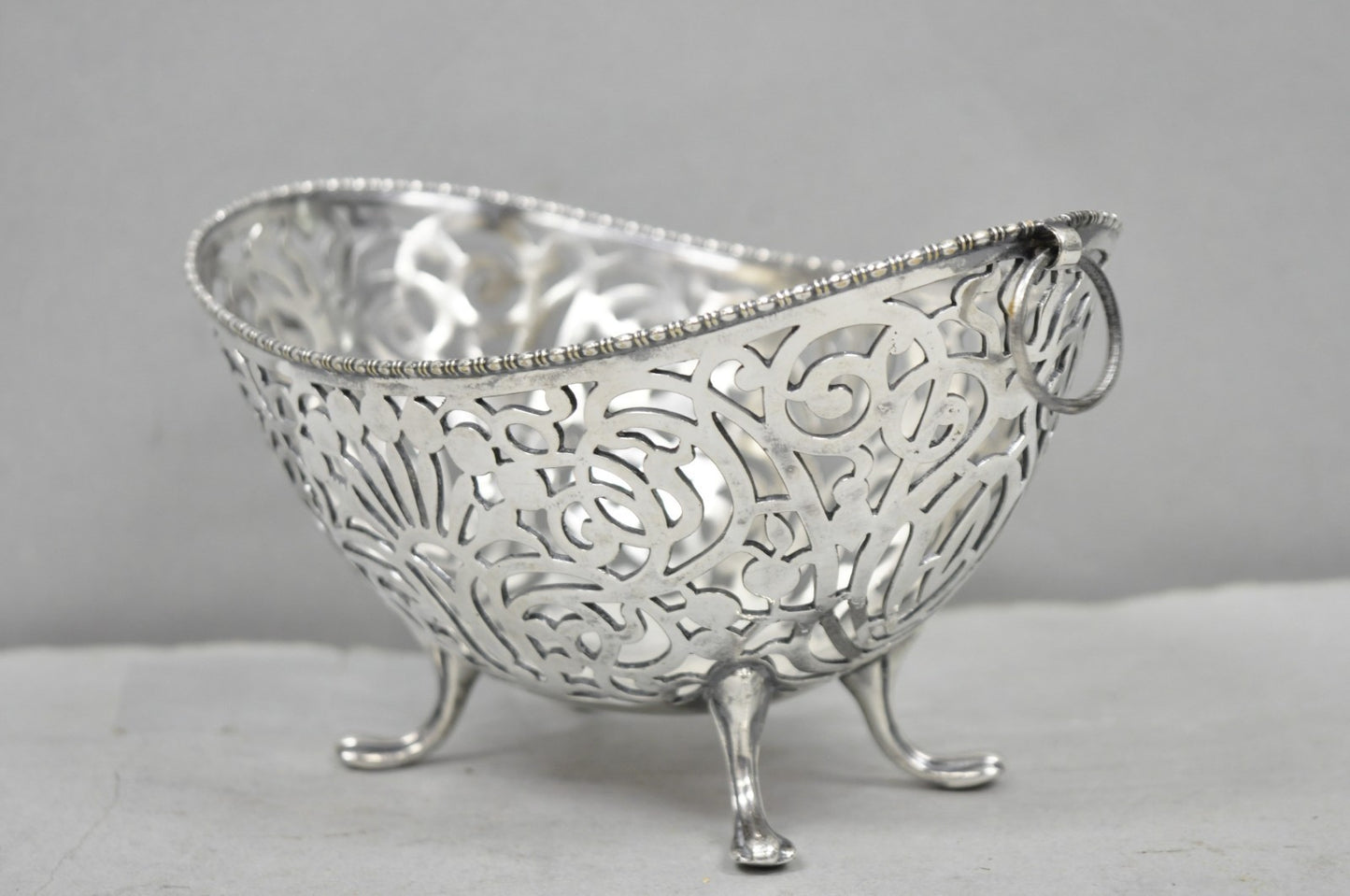 Antique Pairpoint Small Silver Plated Pierced Scrollwork Candy Dish Bowl Basket