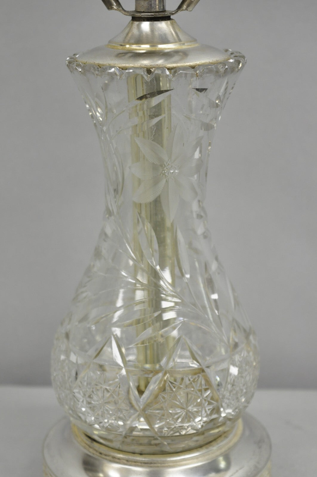 Antique Victorian Cut Glass Silver Plated Small Boudoir Vanity Table Lamp