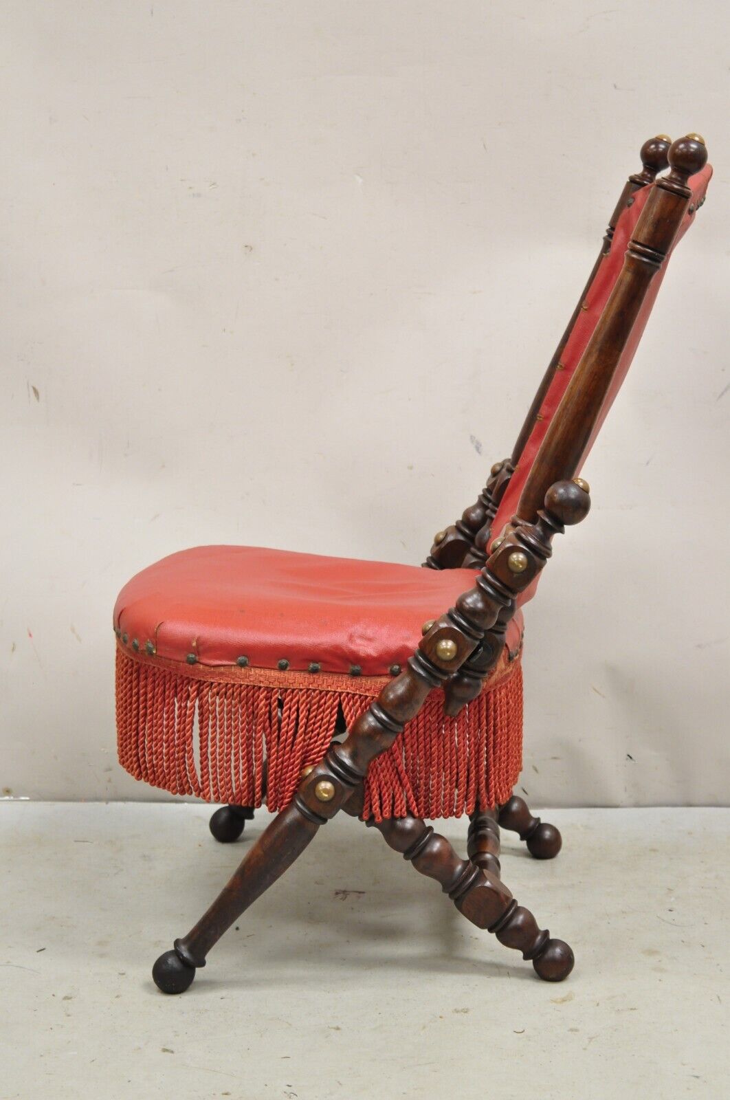 Antique Victorian Carved Walnut Folding Campaign Chair attr. George Hunzinger