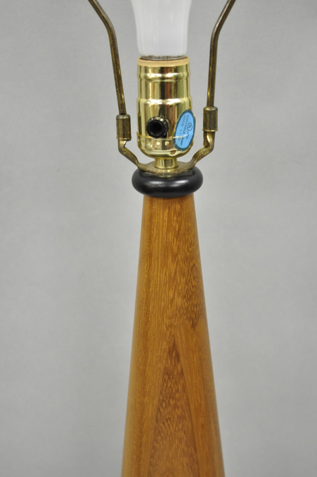 Vintage Mid Century Danish Modern Teak Wood Cone Pyramid Modernist Table Lamp