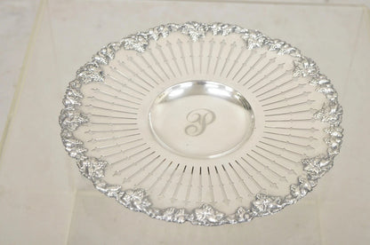 English Edwardian Grapevine Repousse Silver Plated "P" Round Serving Platter