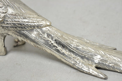 Vintage Mid Century Modern Silver Plated Pheasant Peacock Bird Figurines - Pair